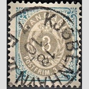 FRIM�RKER DANMARK | 1895 - AFA 22B - 2K - 3 �re bl�/gr� - Stemplet 