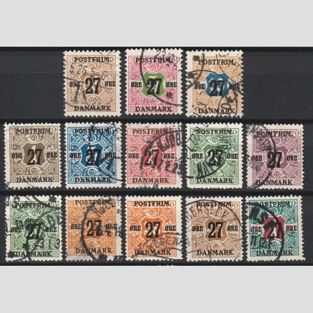 FRIMRKER DANMARK | 1918 - St AFA 85-97 - 27 res Provisorier komplet (-X'erne) - Stemplet