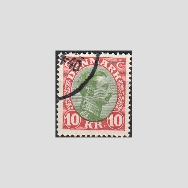 FRIMRKER DANMARK | 1927-28 - AFA 177 - Chr. X 10 Kr. rd/grn - Stemplet