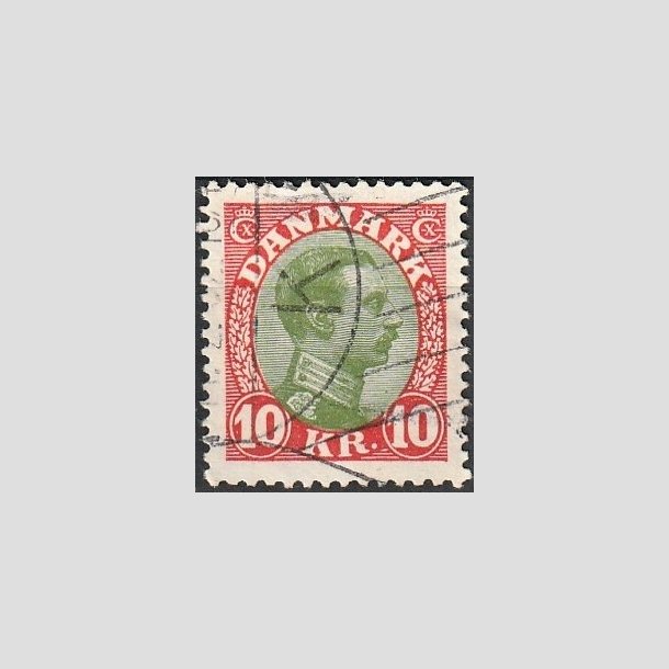 FRIMRKER DANMARK | 1927-28 - AFA 177 - Chr. X 10 Kr. rd/grn - Stemplet