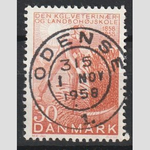 FRIM�RKER DANMARK | 1958 - AFA 372 - Landboh�jskolen 100 �r - 30 �re r�d - Pragt Stemplet Odense