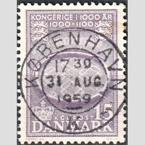 FRIM�RKER DANMARK | 1953-56 - AFA 347 - Kongeriget 1000 �r - 15 �re violet - Pragt Stemplet 
