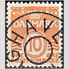 FRIM�RKER DANMARK | 1933 - AFA 202 - B�lgelinie 10 �re orange type IA - Pragt Stemplet