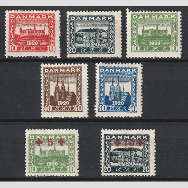 FRIMRKER DANMARK | 1920-21 - AFA 112,113,114 mv. - Genforening i komplet st incl. rde kors - Ubrugt