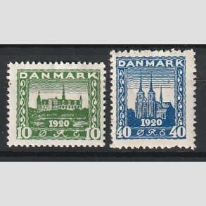 FRIM�RKER DANMARK | 1921 - AFA 115,116 - Genforening 10 �re gr�n + 40 �re bl� - Ubrugt