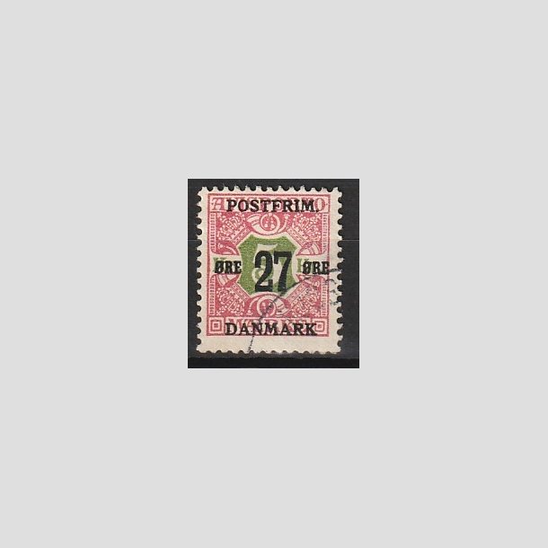 FRIMRKER DANMARK | 1918 - AFA 96 - 27 re/5 Kr. rd/grn provisorium - Stemplet