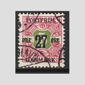 FRIMRKER DANMARK | 1918 - AFA 96 - 27 re/5 Kr. rd/grn provisorium - Stemplet