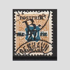 FRIMRKER DANMARK | 1918 - AFA 97 - 27 re/10 Kr. brun/bl provisorium - Stemplet