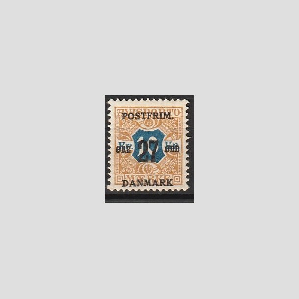 FRIMRKER DANMARK | 1918 - AFA 97 - 27 re/10 Kr. brun/bl provisorier - Ubrugt