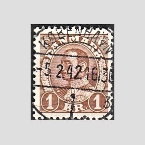 FRIMRKER DANMARK | 1934 - AFA 211 - Chr. X 1 Kr. brun - Pragt Stemplet 