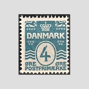 FRIM�RKER DANMARK | 1917 - AFA 80A - B�lgelinie 4 �re bl� Krone III - Postfrisk