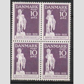 FRIMRKER DANMARK | 1938 - AFA 250 - Thorvaldsen 10 re violet i Fire-blok - Postfrisk