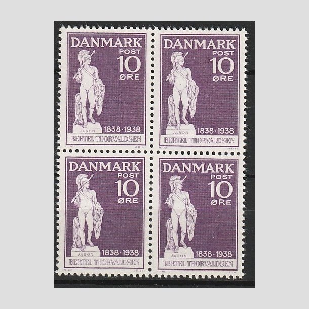 FRIMRKER DANMARK | 1938 - AFA 250 - Thorvaldsen 10 re violet i Fire-blok - Postfrisk