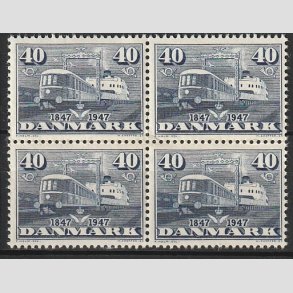 FRIMRKER DANMARK | 1947 - AFA 304 - Danske jernbane 100 r - 40 re bl i Fire-blok - Postfrisk