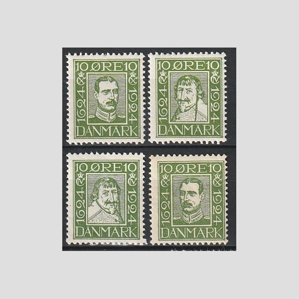 FRIMRKER DANMARK | 1924 - AFA 132-135 - Postjubilum 10 re grn i komplet st - Postfrisk