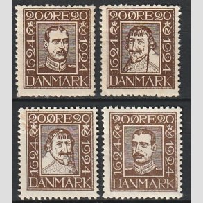 FRIM�RKER DANMARK | 1924 - AFA 140-143 - Postjubil�um 20 �re brun i komplet s�t - Postfrisk