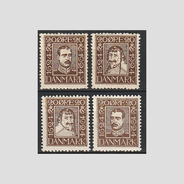 FRIMRKER DANMARK | 1924 - AFA 140-143 - Postjubilum 20 re brun i komplet st - Postfrisk