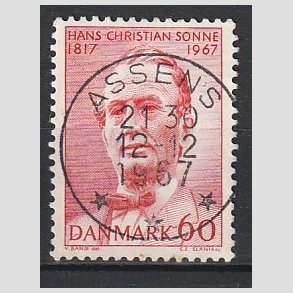 FRIM�RKER DANMARK | 1967 - AFA 466 - H. Chr. Sonne - 60 �re r�d - Pragt Stemplet