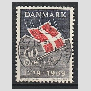 FRIM�RKER DANMARK | 1969 - AFA 484 - Dannebrog 750 �r - 60 �re m�rkbl�/gr�/r�d - Pragt Stemplet