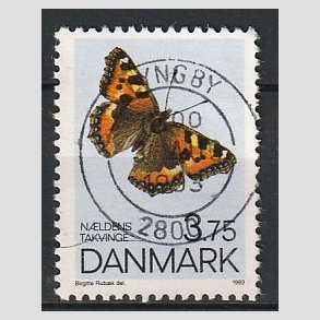 FRIM�RKER DANMARK | 1993 - AFA 1037 - Sommerfugle - 3,75 Kr. flerfarvet - Pragt Stemplet