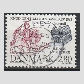 FRIM�RKER DANMARK | 1985 - AFA 834 - Domkirken i Lund - 2,80 Kr. m�rkbl�/lilla - Pragt Stemplet