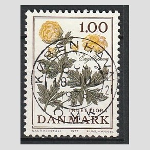 FRIM�RKER DANMARK | 1977 - AFA 649 - Truet flora - 1,00 Kr. gul/gr�n - Pragt Stemplet K�benhavn