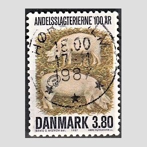 FRIM�RKER DANMARK | 1987 - AFA 886 - Danske Andelsslagterier 100 �r - 3,80 Kr. flerfarvet - Pragt Stemplet