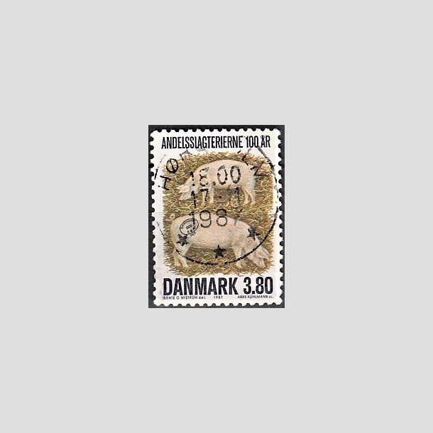 FRIMRKER DANMARK | 1987 - AFA 886 - Danske Andelsslagterier 100 r - 3,80 Kr. flerfarvet - Pragt Stemplet