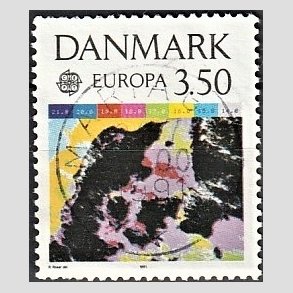 FRIM�RKER DANMARK | 1991 - AFA 989 - Europam�rker rumflyvning - 3,50 Kr. flerfarvet - Pragt Stemplet