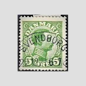 FRIMRKER DANMARK | 1913 - AFA 68 - Chr. X 5 re grn (1K) - Pragt Stemplet 