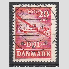 FRIM�RKER DANMARK | 1943 - AFA 282 - Luftfart 25 �r - 20 �re r�d - Pragt Stemplet 
