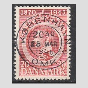 FRIM�RKER DANMARK | 1945 - AFA 291 - Chr. X 75 �r 20 �re r�d - Pragt Stemplet 