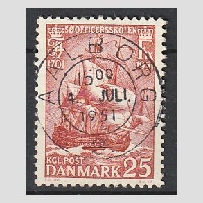 FRIM�RKER DANMARK | 1951 - AFA 328 - S�officerskolen 250 �r - 25 �re brunr�d - Pragt Stemplet Aalborg