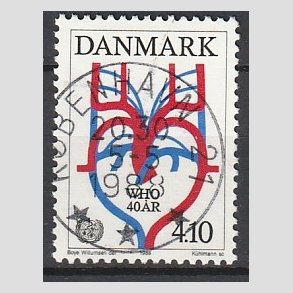 FRIM�RKER DANMARK | 1988 - AFA 909 - WHO 40 �r - 4,10 Kr. flerfarvet - Pragt Stemplet