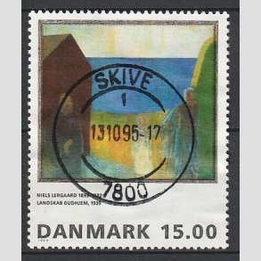 FRIMRKER DANMARK | 1995 - AFA 1100 - Niels Lergaard - 15,00 Kr. flerfarvet - Pragt Stemplet