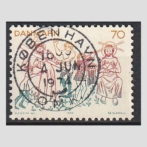 FRIM�RKER DANMARK | 1973 - AFA 555 - Kalkmalerier - 70 �re flerfarvet - Pragt Stemplet