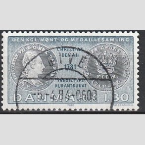 FRIM�RKER DANMARK | 1980 - AFA 710 - Gamle danske m�nter - 1,80 Kr. bl�/bl�gr�n - Pragt Stemplet Give