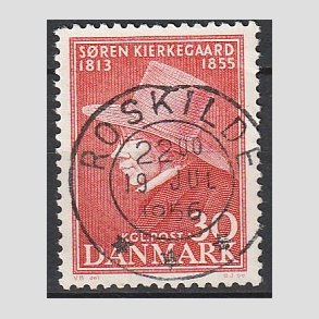 FRIM�RKER DANMARK | 1955 - AFA 365 - S�ren Kierkegaard - 30 �re r�d - Pragt Stemplet Roskilde