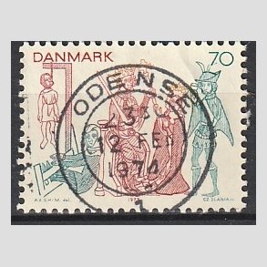 FRIM�RKER DANMARK | 1973 - AFA 553 - Kalkmalerier - 70 �re brunr�d/bl�gr�n/gul - Pragt Stemplet