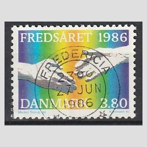 FRIM�RKER DANMARK | 1986 - AFA 857 - FN�s freds�r - 3,80 Kr. flerfarvet - Pragt Stemplet
