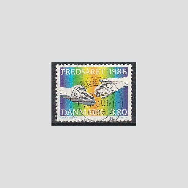 FRIMRKER DANMARK | 1986 - AFA 857 - FNs fredsr - 3,80 Kr. flerfarvet - Pragt Stemplet