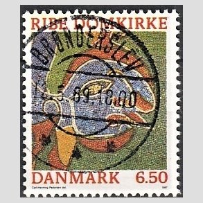 FRIM�RKER DANMARK | 1987 - AFA 881 - Ribe Domkirke - 6,50 Kr. flerfarvet - Pragt Stemplet