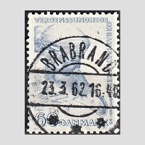 FRIM�RKER DANMARK | 1960 - AFA 388 - WHO - 60 �re bl� - Pragt Stemplet Brabrand