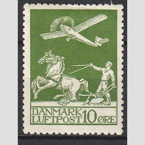 FRIM�RKER DANMARK | 1925 - AFA 144 - Gl. Luftpost 10 �re gr�n - Ubrugt