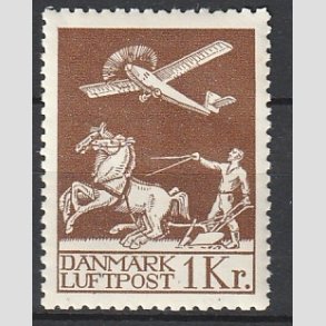 FRIM�RKER DANMARK | 1929 - AFA 182 - Gl. Luftpost 1 Kr. brun - Postfrisk