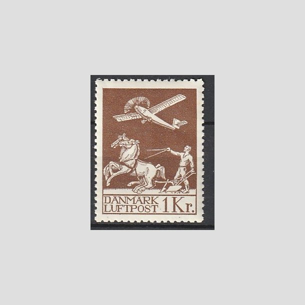 FRIMRKER DANMARK | 1929 - AFA 182 - Gl. Luftpost 1 Kr. brun - Postfrisk