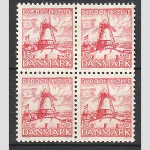 FRIMRKER DANMARK | 1937 - AFA 238 - Dybbl Mlle 15 + 5 re rd i Fire-blok - Ubrugt