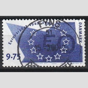 FRIM�RKER DANMARK | 1999 - AFA 1211 - Europar�det 50 �r - 9,75 Kr. bl� - Pragt Stemplet
