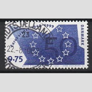 FRIM�RKER DANMARK | 1999 - AFA 1211 - Europar�det 50 �r - 9,75 Kr. bl� - Pragt Stemplet