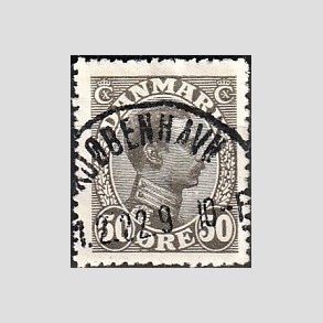 FRIMRKER DANMARK | 1921-22 - AFA 129 - Chr. X 50 re olivengr - Lux Stemplet 
